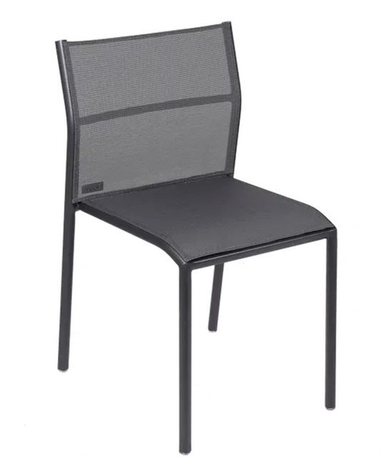 Fermob Cadiz outdoor chair in antracite color with a contemporary design, suitable for garden or patio seating.