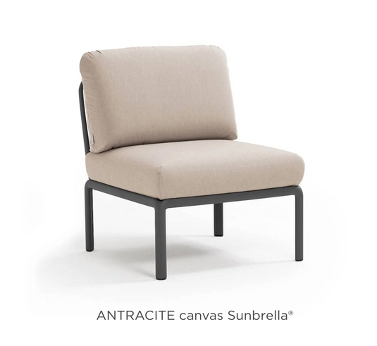 Nardi Komodo Central Sofa Module in antracite canvas, outdoor modular sofa section for patio or hotel terrace.