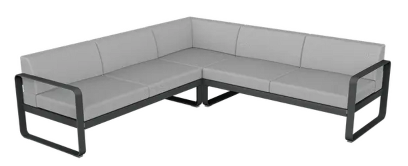 Load image into Gallery viewer, Fermob Bellevie Composition 2 outdoor lounge sofa set with anthracite and grey fabric cushions, modular design for outdoor use.
