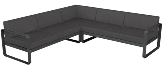 Fermob Bellevie Composition 2 outdoor lounge sofa set in antracite grey with modular seating and modern design.