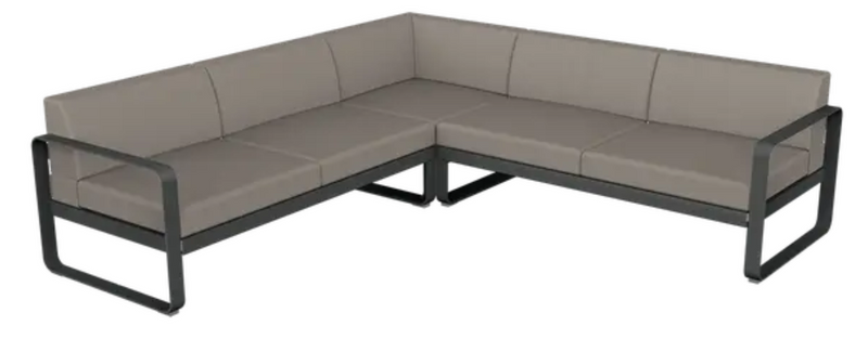 Load image into Gallery viewer, Fermob Bellevie Composition 2 outdoor lounge set with antracite grey, taupe, and beige sofa modules for stylish outdoor seating.
