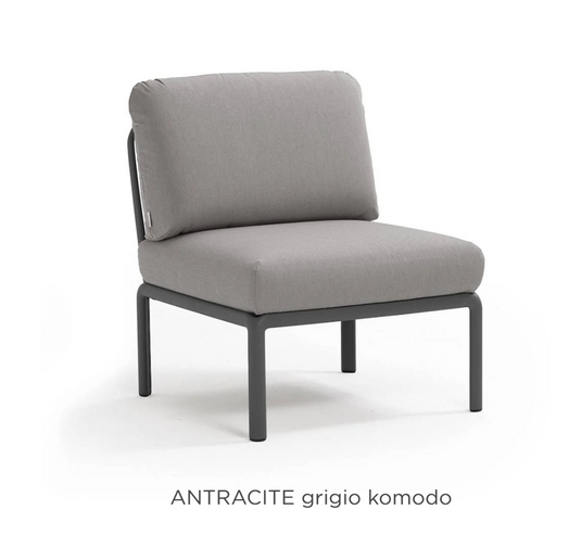 Nardi Komodo Central Sofa Module in anthracite gray with Sunbrella Grogio fabric, part of outdoor modular Nardi Komodo sofa set.