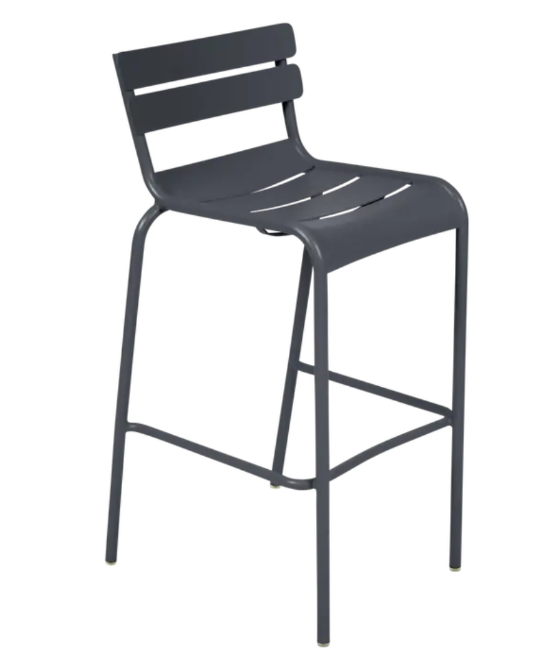 Load image into Gallery viewer, Antracite Fermob Luxembourg bar armchair with metal frame, featuring a sleek design, suitable for pub or bar settings.
