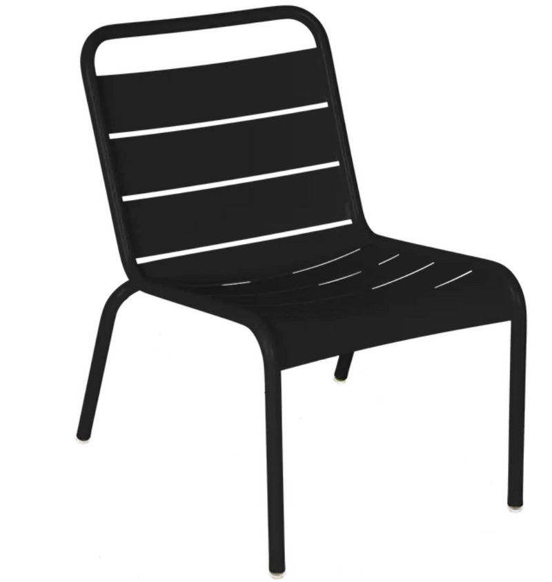 Load image into Gallery viewer, Antracite Fermob Luxembourg lounge chair with metal frame, outdoor furniture design, suitable for outdoor or restaurant seating.

