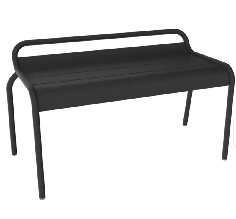 Load image into Gallery viewer, Antracite Fermob Luxembourg stackable outdoor bench, 90 cm, with a sleek metal design and modern outdoor furniture style.
