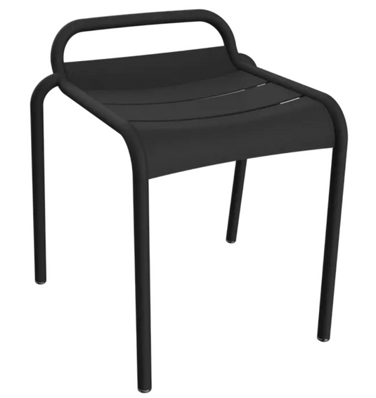 Antracite Fermob Luxembourg outdoor dining stool with sleek, modern design and sturdy metal construction for outdoor use.