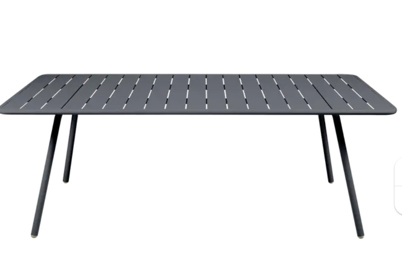 Load image into Gallery viewer, Antracite Fermob Luxembourg outdoor dining table, 210x100 cm, made of durable material for outdoor use and stylish outdoor furniture.
