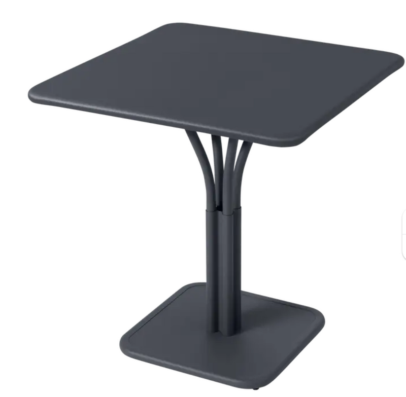 Load image into Gallery viewer, Fermob Luxembourg metal outdoor table with a solid antracite aluminum top, 71 x 71 inches, suitable for restaurant or patio use.
