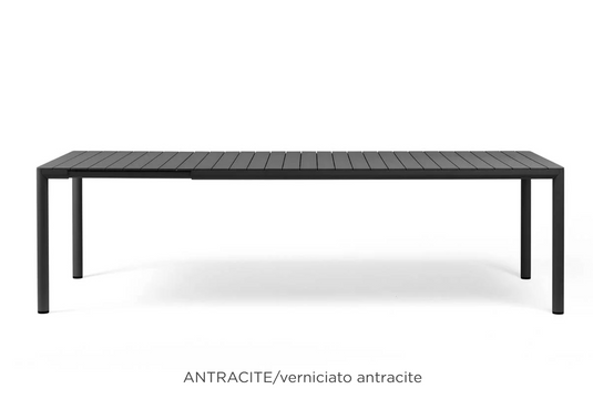 Nardi Tevere 210 extendable outdoor table in antracite finish, showing its sleek design and extendable feature for outdoor dining.