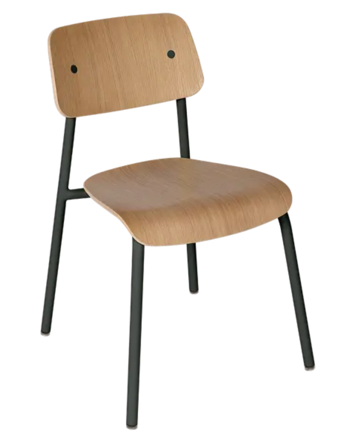 Load image into Gallery viewer, Fermob Studie oak chair with antracite finish, showcasing a stylish wooden seat and backrest suitable for office, restaurant, or home use.
