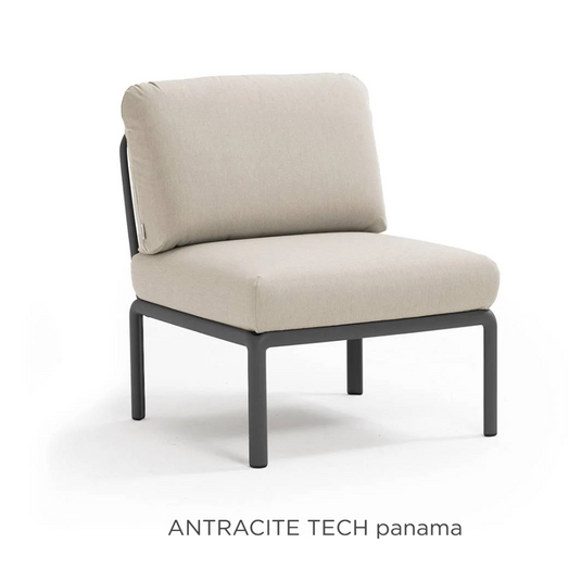 Nardi Komodo Central Sofa Module in anthracite with Sunbrella fabric, part of the outdoor Komodo sectional patio sofa set.