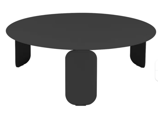 Fermob Bebop low outdoor table in anthracite with an 80cm round tabletop, perfect for outdoor patio or garden seating area.