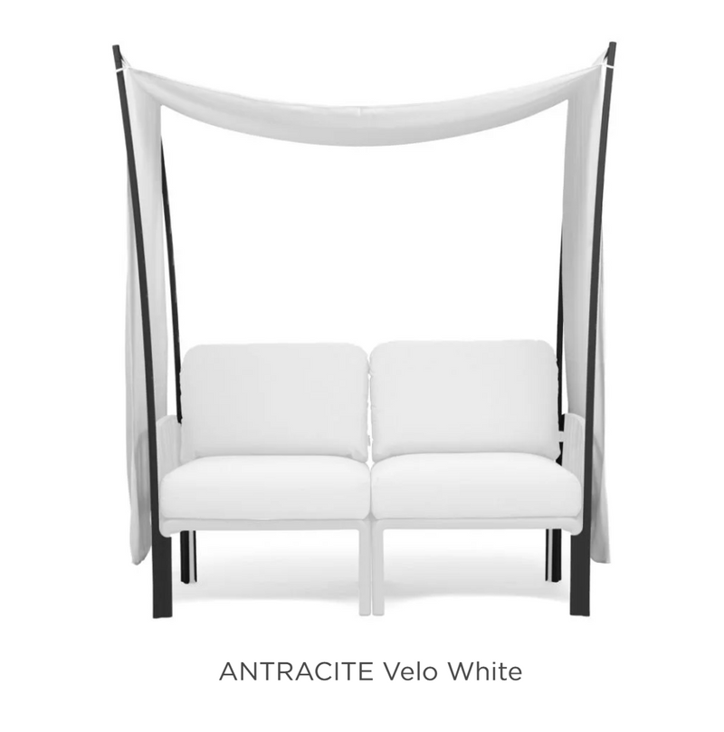 Load image into Gallery viewer, Nardi Komodo Ombra 2 sunshade accessory attached to an outdoor sofa, featuring an antracite and white design for patio shading.
