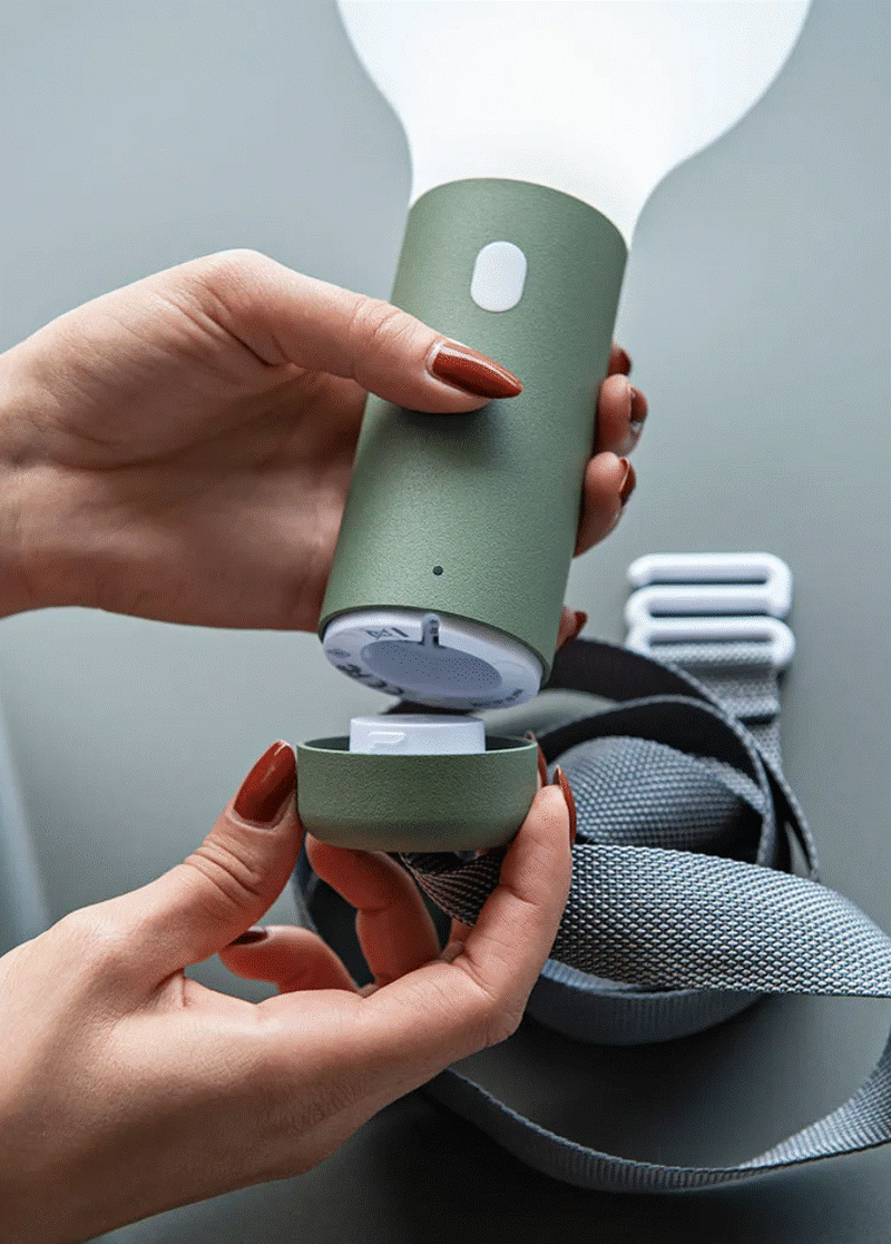 Load image into Gallery viewer, Fermob APLÔ suspended lamp with H.24 height and suspension strap, hanging rechargeable light for modern interior or outdoor use.
