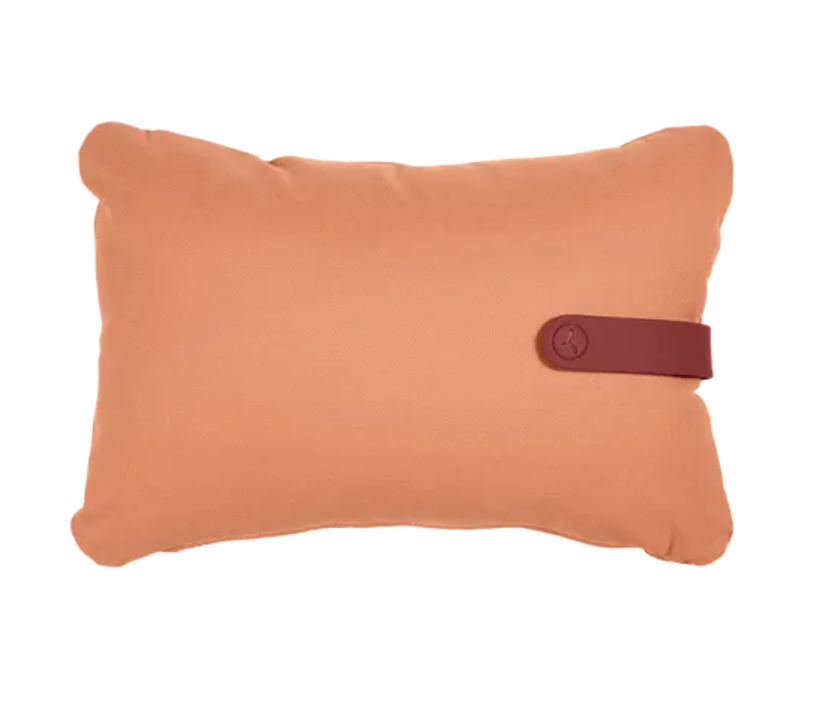 Apricot-colored Fermob outdoor cushion measuring 44 x 30 cm, featuring a vibrant color mix for comfortable outdoor seating.
