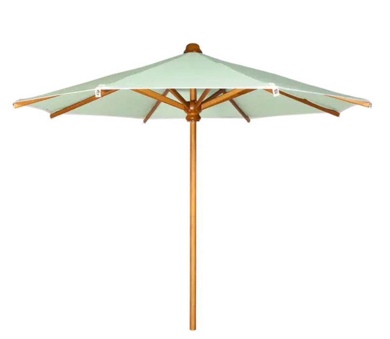 Load image into Gallery viewer, Aqua green KOTO teak parasol with a 250cm diameter, perfect for hotel or garden terraces by Fermob.
