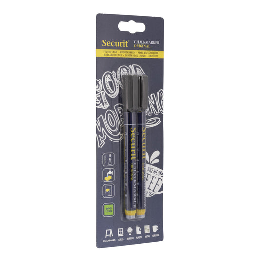 Securit Chalkmarkers - Blister - Black 14x1x1,5cm - Pack of 12