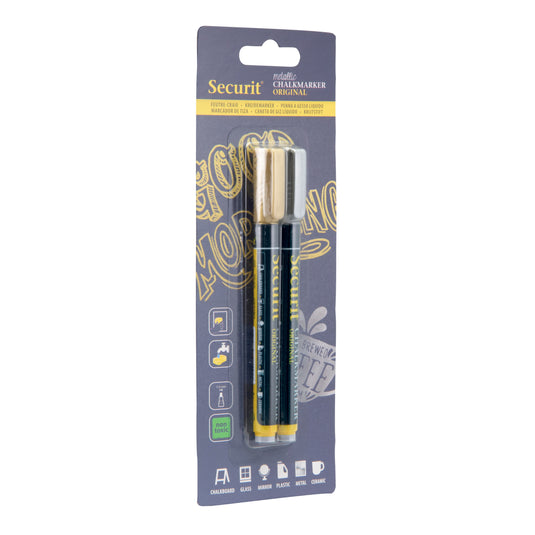 Securit Chalkmarkers - Blister - Gold/Silver 14x1x1,5cm - Pack of 12