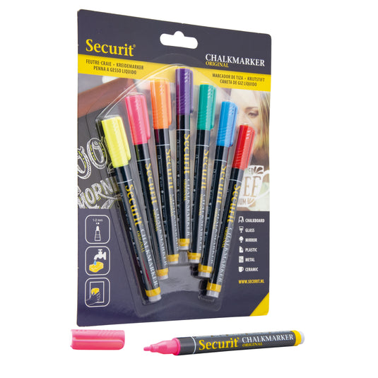 Securit Chalkmarkers - Blister - Assorted Primary 14x1x1,5cm - Pack of 12