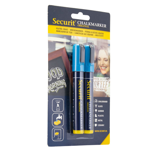 Securit Chalkmarkers - Blister - Blue 14,5x1,5x2cm - Pack of 18