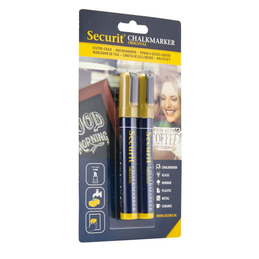 Securit Chalkmarkers - Blister - Gold 14,5x1,5x2cm - Pack of 18