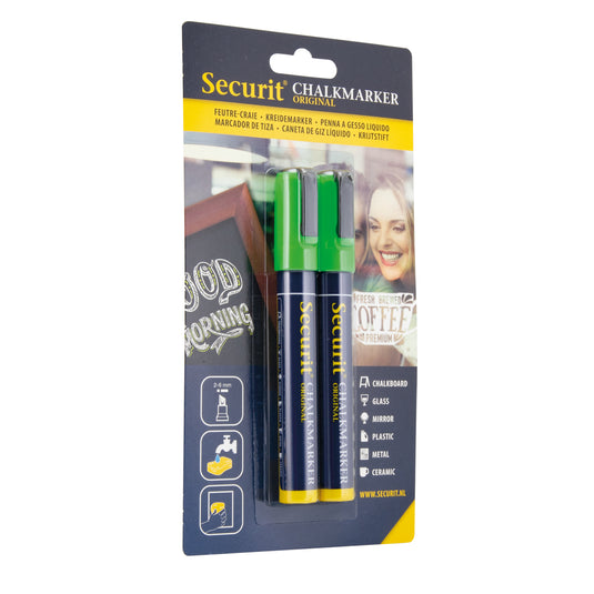Securit Chalkmarkers - Blister - Green 14,5x1,5x2cm - Pack of 18