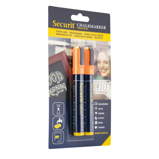 Securit Chalkmarkers - Blister - Orange 14,5x1,5x2cm - Pack of 18