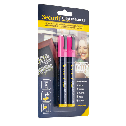 Securit Chalkmarkers - Blister - Pink 14,5x1,5x2cm - Pack of 18
