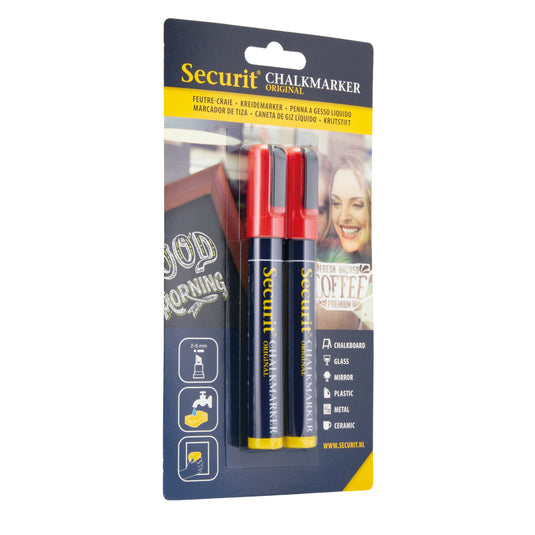 Securit Chalkmarkers - Blister - Red 14,5x1,5x2cm - Pack of 18