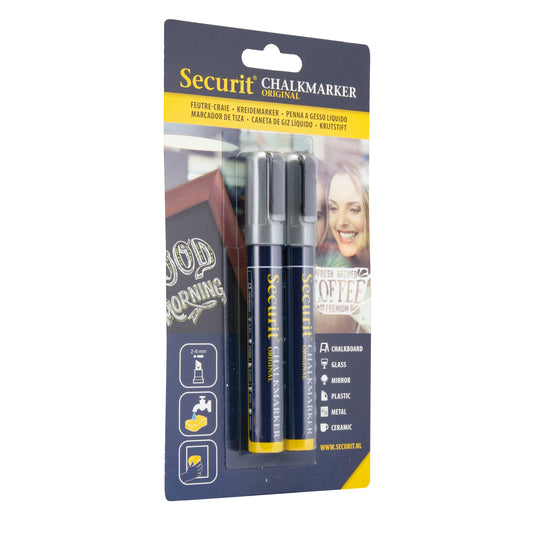 Securit Chalkmarkers - Blister - Silver 14,5x1,5x2cm - Pack of 18
