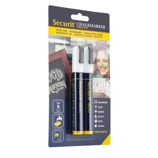 Securit Chalkmarkers - Blister - White 14,5x1,5x2cm - Pack of 18