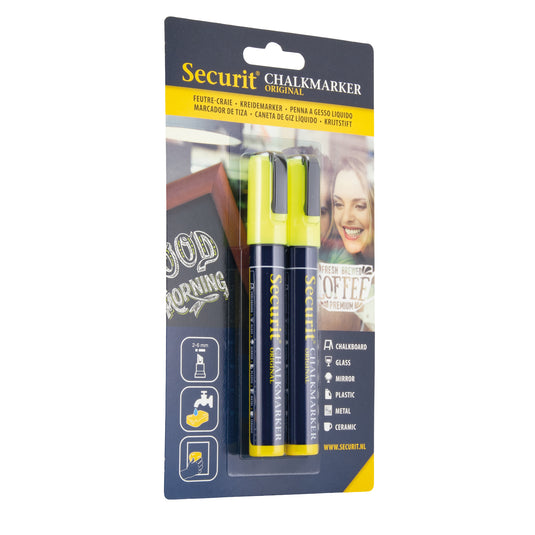 Securit Chalkmarkers - Blister - Yellow 14,5x1,5x2cm - Pack of 18