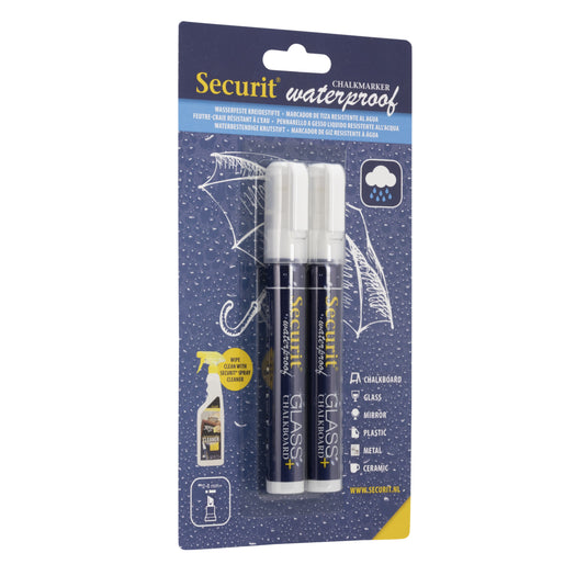 Securit Chalkmarkers - Blister Waterproof - White 14,5x1,5x2cm - Pack of 12