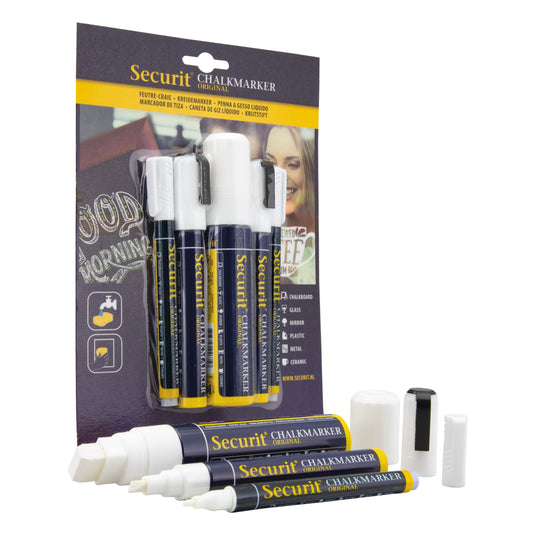 Securit Chalkmarkers - Blister - White 15,5x2,7x2,7cm - Pack of 12