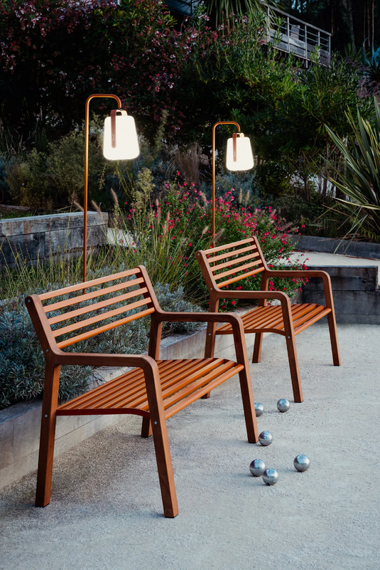 Fermob Big Outdoor BALAD² Lamp, 38 cm tall, white spherical outdoor light providing ambient illumination for garden or patio.