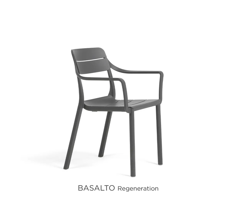 Load image into Gallery viewer, Outdoor Nardi Cassia stackable armchair with a black Basalto finish, designed for durable outdoor seating by Nardi.
