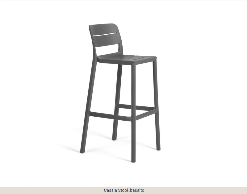 Load image into Gallery viewer, Nardi Cassia high outdoor bar stool, 75cm height, stackable design with a sleek basalt finish, ideal for outdoor seating.
