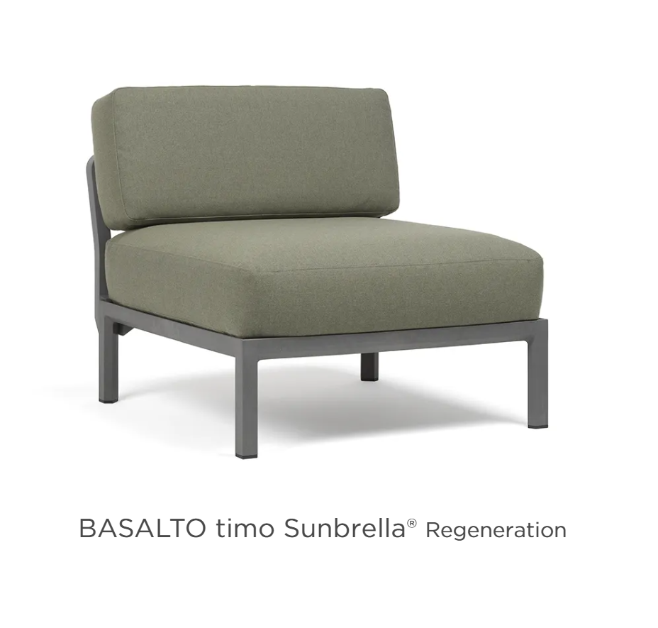 Nardi Maximo modular sofa center seat in Basalto Timo Sunbrella fabric, outdoor hospitality furniture with comfortable seating.