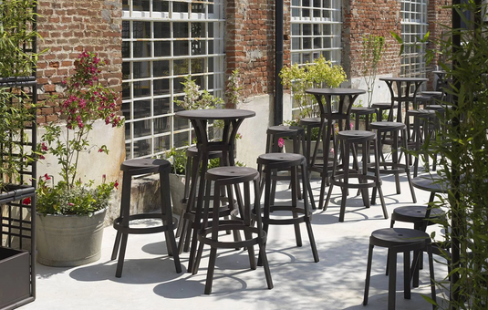 Nardi Stack Mini Stool outdoor chair made of sustainable materials, suitable for patio and restaurant outdoor seating.
