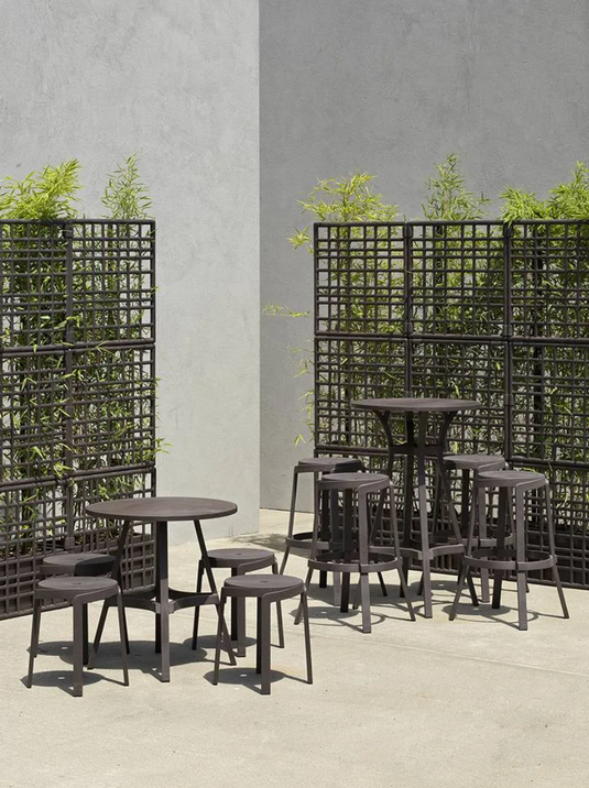 Nardi Basalto Stack Mini Stool outdoor chair in black, made of sustainable material, suitable for patio or restaurant use.