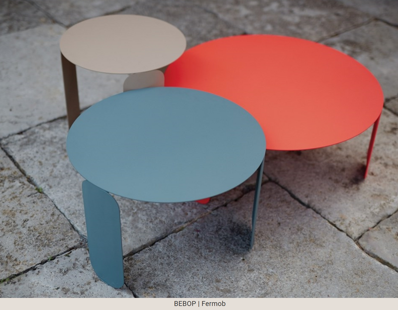 Load image into Gallery viewer, Fermob Bebop Low Table with 80cm diameter, outdoor metal table in vibrant yellow, designed for outdoor patio or garden use.
