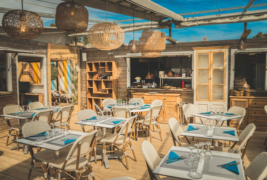 Beige hemp bistro restaurant chair by Custom Wood Designs, ideal for cafes and bistros with a stylish, comfortable design.