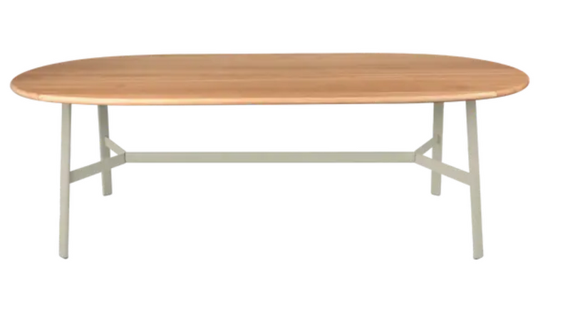 Load image into Gallery viewer, Fermob SO'O Oval 220x95 cm oak dining table with eight seats, solid wood surface, beige finish, modern design.
