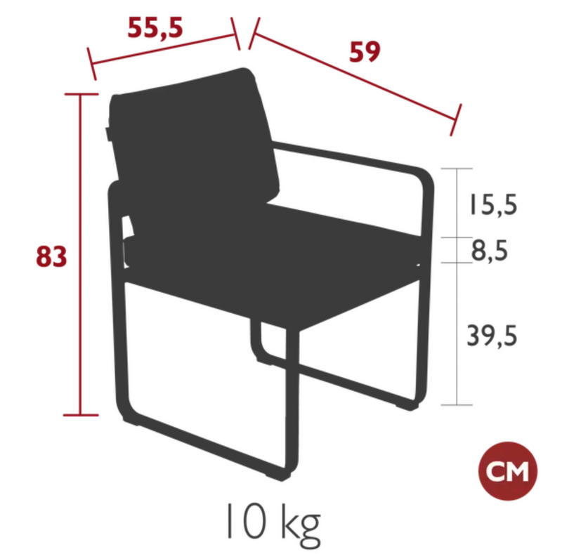 Load image into Gallery viewer, Fermob BELLEVIE outdoor dining armchair with a sleek design, featuring a woven seat and armrests for comfortable outdoor seating.
