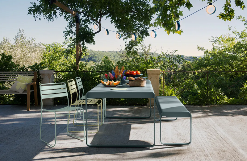 Load image into Gallery viewer, Fermob Bellevie outdoor metal dining table, 196 x 90 cm, eight-seater, with a sleek design and sturdy construction for outdoor use.
