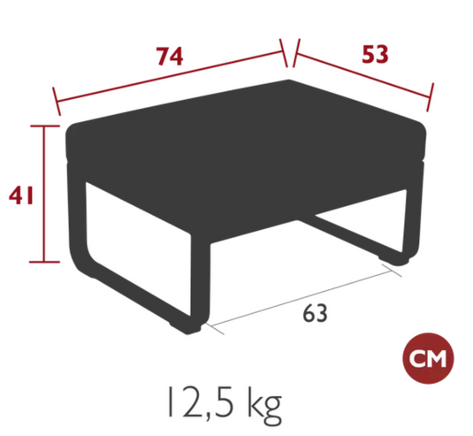 Fermob Bellevie 1-seater outdoor ottoman footstool in colorful metal, designed for patio and garden seating.