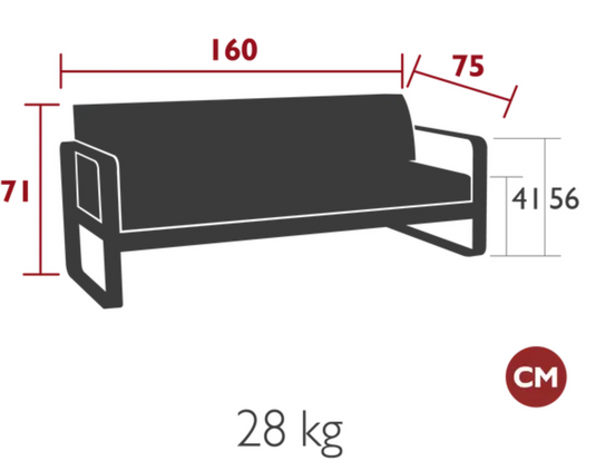 Fermob Bellevie 2-seater outdoor sofa with woven rattan-style cushions and sleek metal frame, ideal for garden seating.