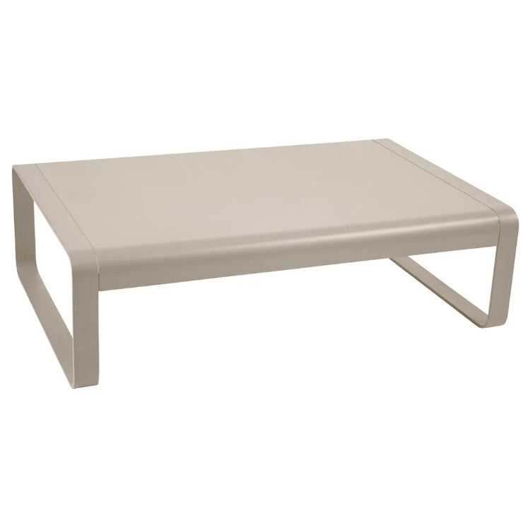 Fermob Bellevie low aluminum lounge table measuring 103x75 cm, ideal for outdoor garden or restaurant settings.