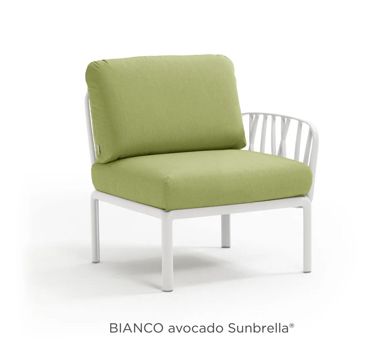 Load image into Gallery viewer, Nardi Komodo Terminal Module outdoor sofa in Bianco Avocado Sunbrella fabric, featuring a modern, modular design for outdoor seating.
