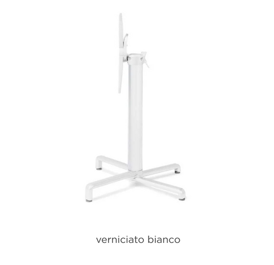 Foldable Nardi Base Scudo leg for tables, white color, designed for Nardi base tables, shown on hotel furniture.